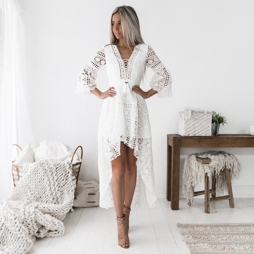 Boho High Low Dress-White